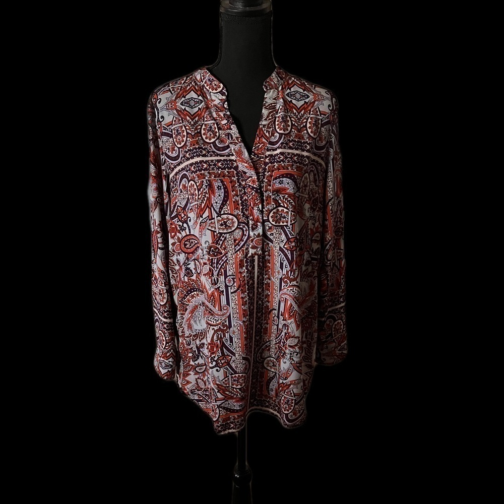 Gianni Bini Moroccan Paisley Print Long Sleeve Tunic Blouse Size M